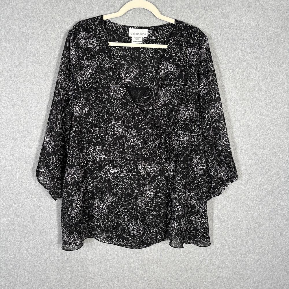 Y2K 90s Oh Mamma Babydoll‎ Wrap Tunic Maternity XL Paisley Sheer Fairy Feminine